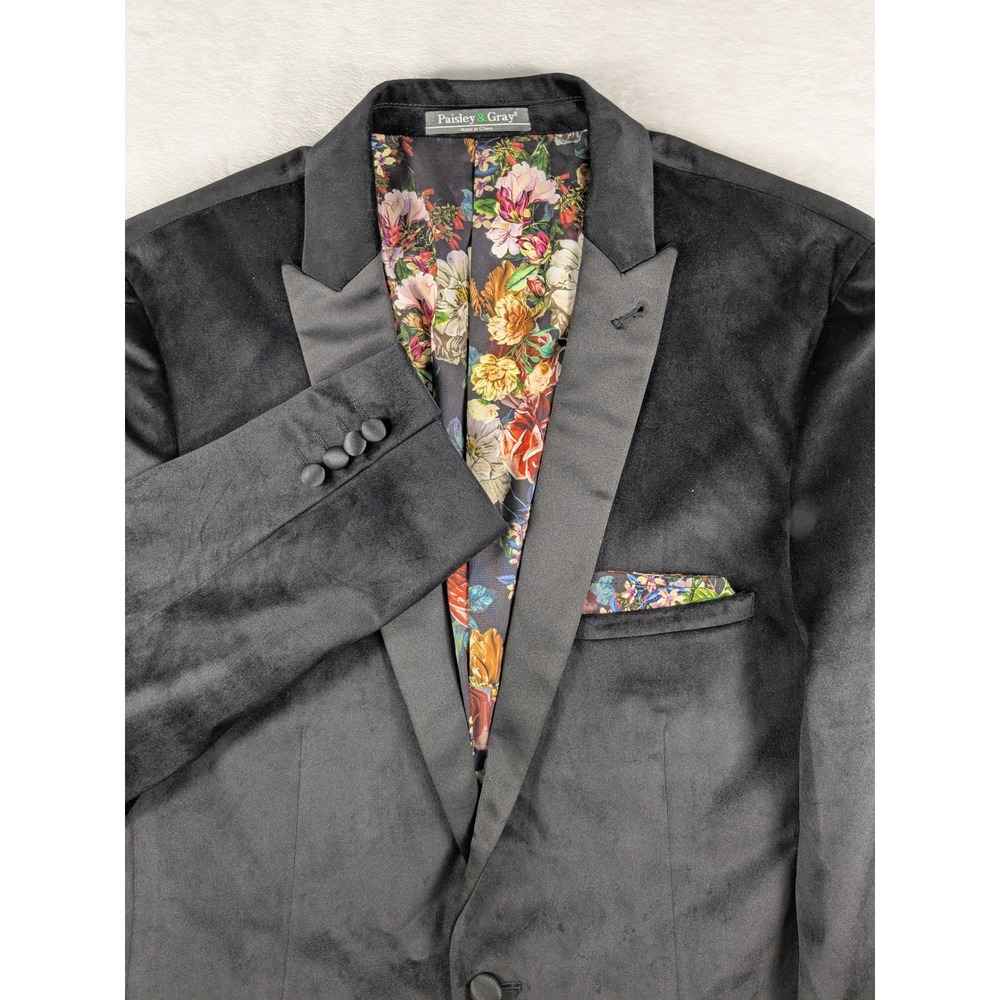 NWOT Paisley & Gray Mens Velvet Blazer Floral Lining Slim Jacket 44R‎